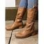 Rivets Zip Up Chunky Heel Mid Calf Boots - café EU 37
