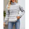 Pull Tribal Géométrique Contrasté Graphique à Goutte Epaule à Col Roulé - Gris Clair XL | US 12