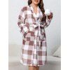 Pyjama Long Ceinturé Fourré à Carreaux Imprimé Grande Taille avec Poches en Avant - Café profond 3XL | US 18