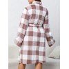 Pyjama Long Ceinturé Fourré à Carreaux Imprimé Grande Taille avec Poches en Avant - Café profond 3XL | US 18