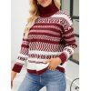 Pull Tribal Géométrique Contrasté Graphique à Goutte Epaule à Col Roulé - Rouge foncé XL | US 12