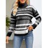 Pull Tribal Géométrique Contrasté Graphique à Goutte Epaule à Col Roulé - Noir M | US 6
