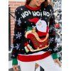 Pull à Col Ras-de-Cou Motif Vilain Père Noël et Flocons de Neige - Noir M | US 6