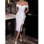 Robe Mi-Longue Moulante Epaule Dénudée à Fente Haute Ourlet à Volants en Couleur Unie - Blanc L | US 8