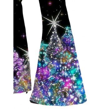 Plus Size Sparkly Christmas Tree 3D Print Flare Pants Elastic Waist Long Pants