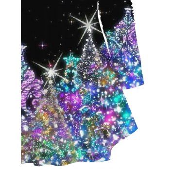 Plus Size Sparkly Christmas Tree 3D Print T-shirt Long Sleeve V Neck Casual Tee