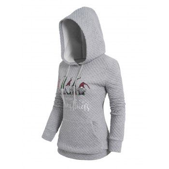 

Christmas Elements Letter Print Graphic Hoodie Textured Kangaroo Pocket Drawstring Hoodie, Light gray