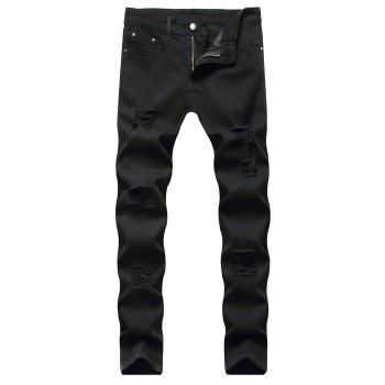 

Distressed Ripped Jeans Long Zip Fly Destroy Wash Denim Pants, Black