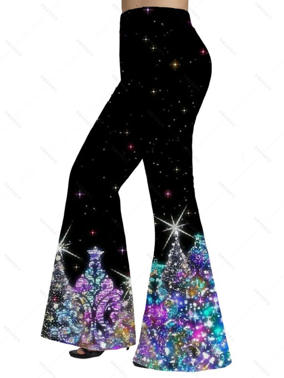 Pantalon Évasé Long Imprimé Sapin de Noël 3D Grande Taille - Noir 5X | US 24