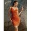 Mini Robe de Soirée Moulante Zippée Asymétrique à Une Epaule à Paillettes en Velours - Orange L | US 8