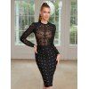 Robe de Soirée Moulante Courte à Rivets à Manches Longues en Tulle Transparente - Noir M | US 6