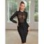 Robe de Soirée Moulante Courte à Rivets à Manches Longues en Tulle Transparente - Noir M | US 6