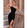 Robe de Soirée Moulante Asymétrique en Couleur Unie à Fente Haute à Une Epaule - Noir L | US 8