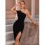 Robe de Soirée Moulante Asymétrique en Couleur Unie à Fente Haute à Une Epaule - Noir L | US 8