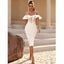 Robe de Soirée Moulante Florale Volantée à Épaules Nues à Empiècement en Dentelle - Blanc L | US 8