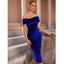 Robe Mi-Longue de Soirée Moulante à Epaule Dénudée à Taille Haute en Velours - Bleu L | US 8