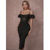 Robe Mi-Longue de Soirée Moulante Fendue à Bretelle Fine à Manches Bouffantes - Noir L | US 8