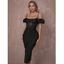 Robe Mi-Longue de Soirée Moulante Fendue à Bretelle Fine à Manches Bouffantes - Noir L | US 8
