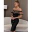 Robe de Soirée Moulante à Epaule Dénudée en Maille à Pois à Volants - Noir L | US 8