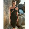 Robe de Soirée Moulante Mi-Longue Découpée à Epaule Dénudée en Couleur Unie - Noir L | US 8