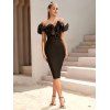 Robe de Soirée Moulante Courte Fendue à Épaules Dénudées - Noir L | US 8