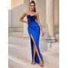 Robe de Bal Longue à Encolure en Coeur à Fente Élevée à Paillettes - Bleu profond L | US 8