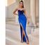 Robe de Bal Longue à Encolure en Coeur à Fente Élevée à Paillettes - Bleu profond L | US 8
