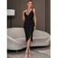 Robe Mi-Longue Moulante Plongeante à Fente Haute Rayée en Couleur Unie - Noir L | US 8