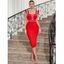 Robe de Soirée Moulante Contrastée Zippée Au Dos à Ourlet Fendu avec Passepoil - Rouge L | US 8
