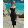 Robe de Soirée Moulante à Bretelle Fine à Fente Haute en Couleur Unie à Volants - Noir L | US 8