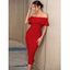 Robe Moulante Mi-Longue en Couleur Unie à Epaule Dénudée à Volants - Rouge L | US 8