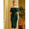 Robe Moulante Mi-Longue en Couleur Unie à Epaule Dénudée à Volants - Vert profond L | US 8