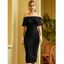 Robe Moulante Mi-Longue en Couleur Unie à Epaule Dénudée à Volants - Noir L | US 8