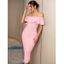 Robe Moulante Mi-Longue en Couleur Unie à Epaule Dénudée à Volants - Rose clair L | US 8