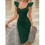 Robe Moulante à Volant en Couleur Unie avec Fente Au Dos - Vert profond L | US 8