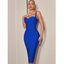 Robe Mi-longue de Soirée Moulante Rembourré à Fente en Couleur Solide - Bleu L | US 8