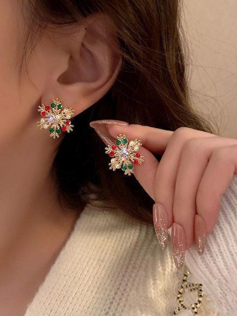 Christmas Rhinestone Snowflake Shape Stud Earrings