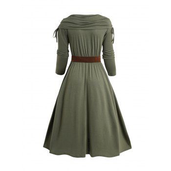 Plus Size Cinched Surplice Plunge Belted High Waist Midi Dress And Rivet Zip Up Boots Life Tree Drop Earrings Outfit 
