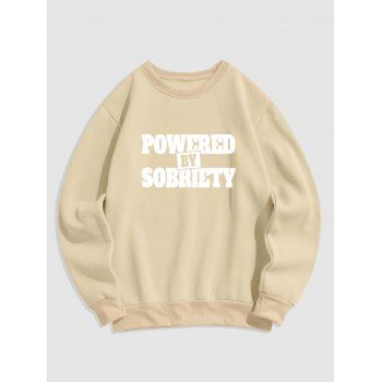 

Contrast Slogan Print Fleece Lining Sweatshirt Crew Neck Casual Sweatshirt, Light coffee