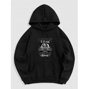 

Fleece Lining Skull Slogan Graphic Hoodie Drawstring Kangaroo Pocket Casual Hoodie, Black