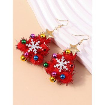 Fuzzy Ball Christmas Tree Beads Star Hook Drop Earrings