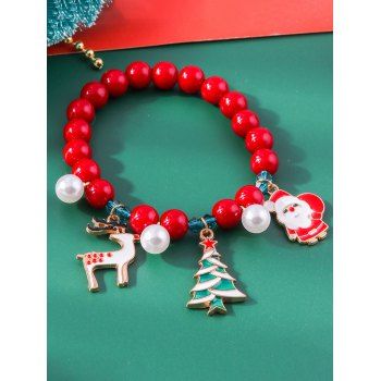 

Cute Sante Claus Elk Christmas Tree Faux Pearl Xmas Beading Bracelet, Red