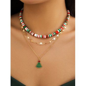 

3Pcs Layered Christmas Tree Star Chain Necklaces Set, Multicolor a