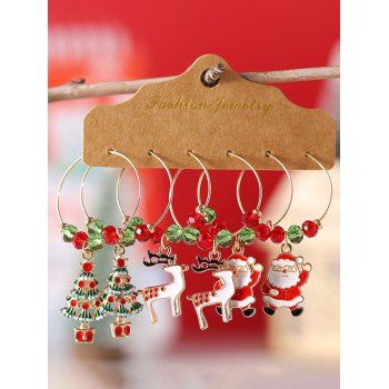

3Pairs Christmas Tree Elk Santa Claus Beaded Hoop Earrings, Multicolor