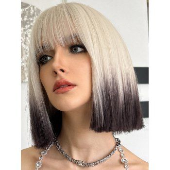 

Full Short Ombre Straight Capless Synthetic Wig, Multicolor b
