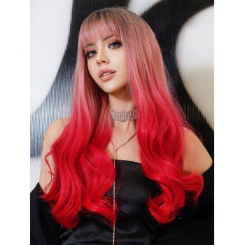 

Long Ombre Wavy Full Bang Synthetic Wig, Red