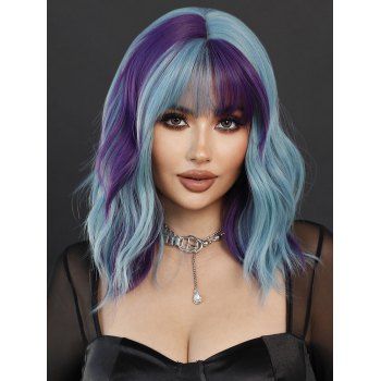 

Medium Full Bang Colorblock Color Wavy Synthetic Wig, Multicolor b