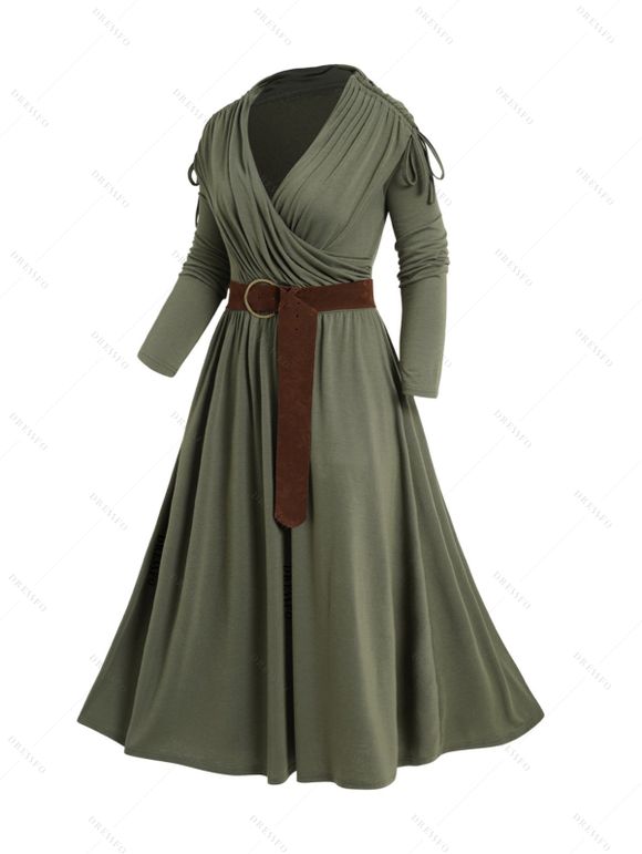 Robe Mi-Longue Plongeante Ceinturée Arbre de Vie de Grande Taille avec Rivet - Vert profond L | US 8