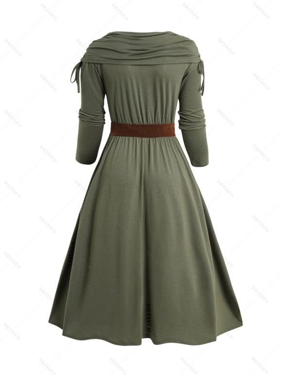 Robe Mi-Longue Plongeante Ceinturée Arbre de Vie de Grande Taille avec Rivet - Vert profond L | US 8
