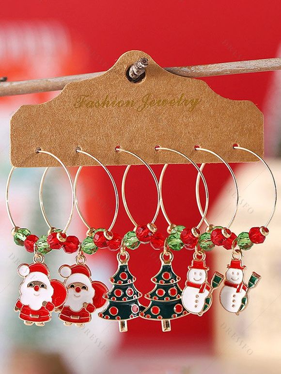 Ensemble de Boucles D'Oreilles Au Crochet Bonhomme de Neige Père Noël 3 Paires - multicolor 